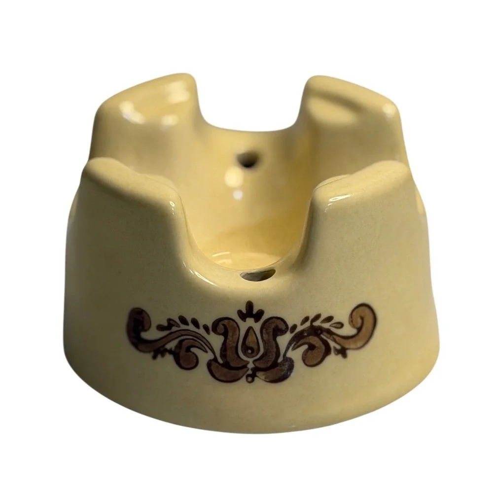 VTG Pfaltzgraff Village Candle Warmer Tan‎ Brown Stoneware Floral Scroll Base